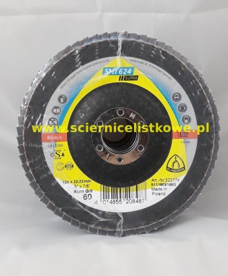 Ściernica listkowa talerzowa KLINGSPOR 125mm P060 SMT 624 SUPRA