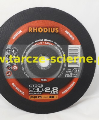 Tarcza do szlifowania T41-230x2,8x22 RHODIUS GT203 PRO ŻELIWO